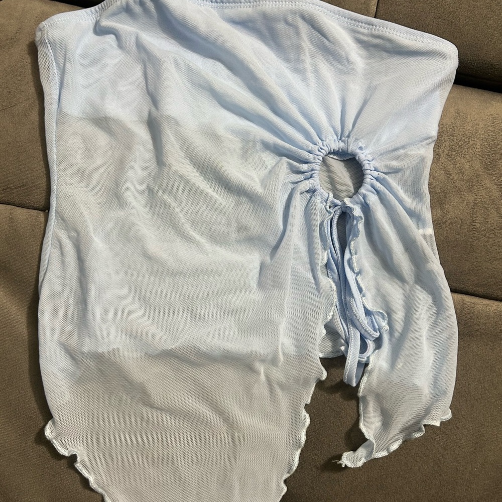 SHEIN Light Blue Ruched Crop Top